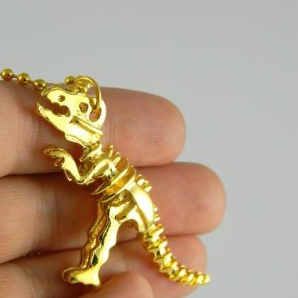 Gold Dinosaur Skeleton Necklace