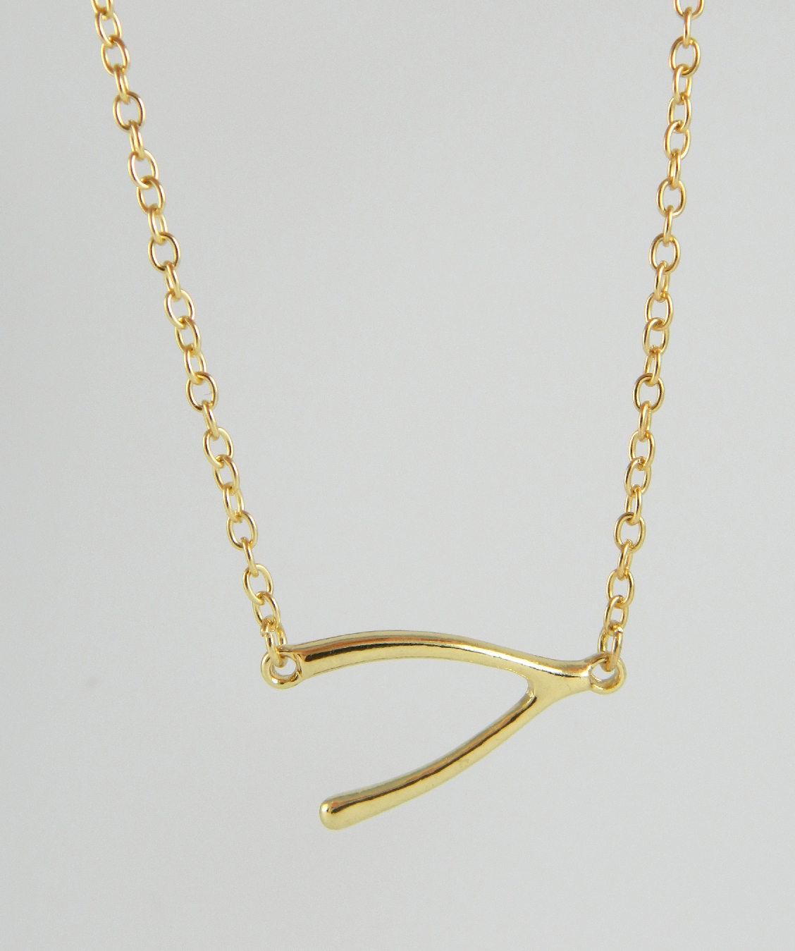 Gold Sideways Wishbone Charm Necklace on Luulla